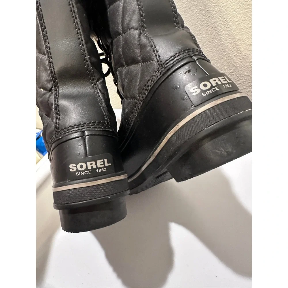 Sorel Winter Snow Boots Quilted Faux Fur Trim Lace‎ Up Black